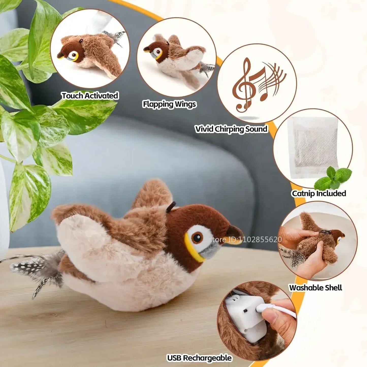 Cat Touch Activated Flapping Bird
